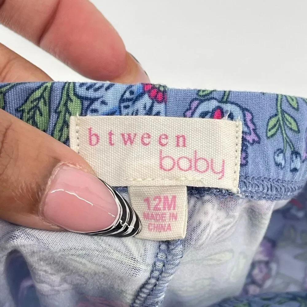 Btween Baby 3pc Floral Bell Bottom Outfit Blue Ruffle Top Leggings Headband 12M - Picture 14 of 15
